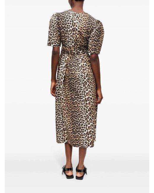 Ganni Brown Leopard Printed Cotton Dress