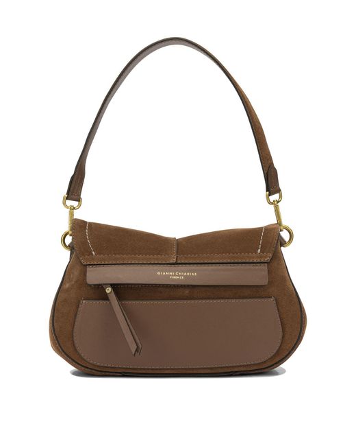 Gianni Chiarini Brown Cow Leather Polyester Polyurethane Cotton Shoulder Bags