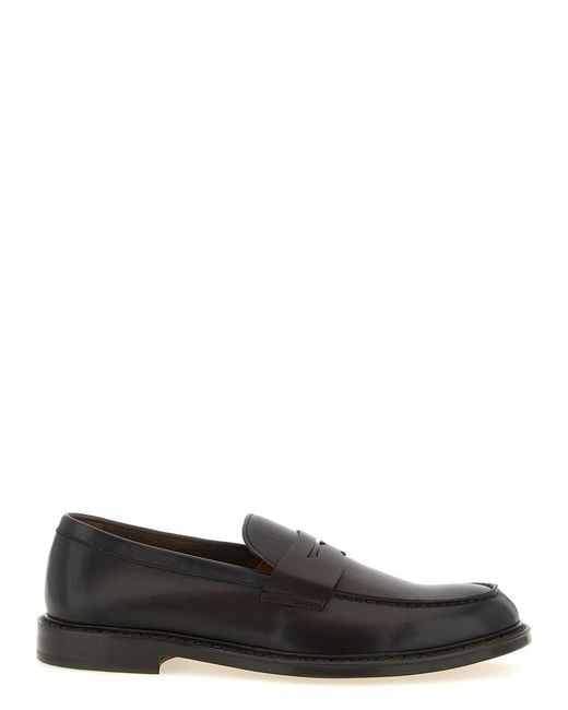 Doucal's Black Leather Loafers for men