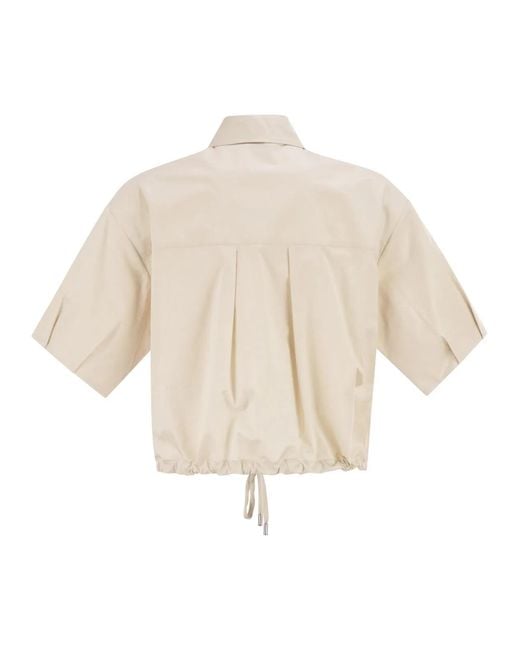 Peserico White Cropped Stretch Cotton Shirt With Drawstring