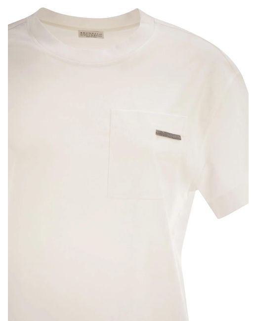 Brunello Cucinelli White Cotton Jersey T-Shirt With Shiny Tab