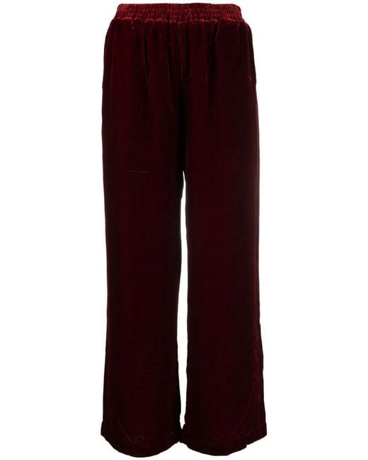 Gold Hawk Red Velvet Wide-Leg Trousers