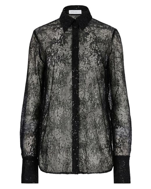 Nina Ricci Black Lace Shirt With Sequins