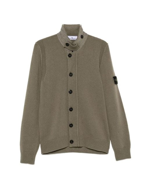 Stone Island Green Wool Cardigan for men