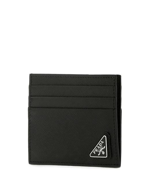 Prada Black Leather Credit Card Cases for men