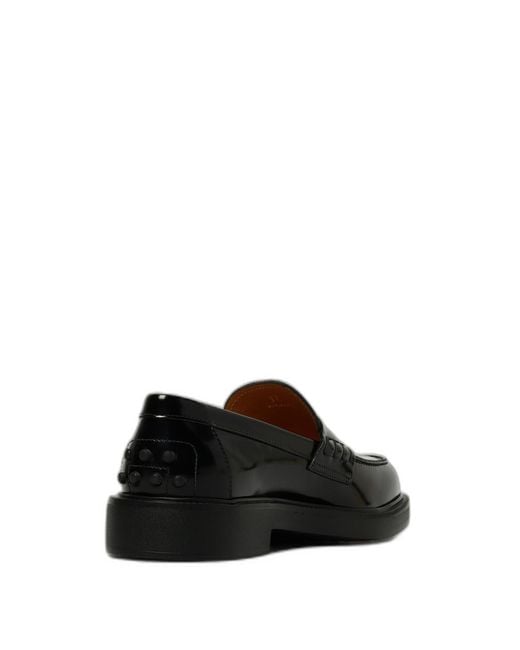 Tod's Black Tods Leather T Chain Flats