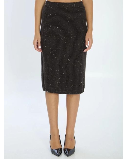 Bottega Veneta Black Melange Dark Wool Blend Skirt