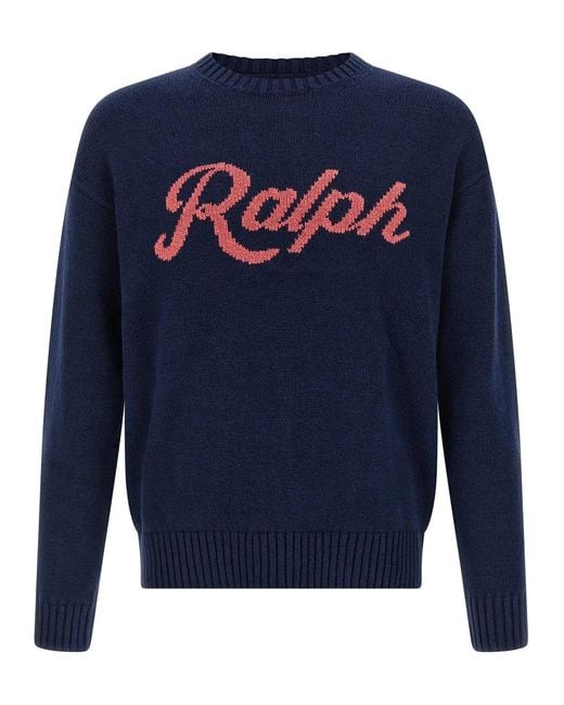 Polo Ralph Lauren Blue Intarsia Logo Sweater for men
