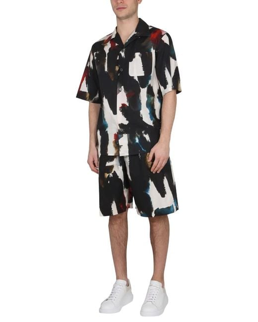 McQueen Black Bermuda With Logo Print for men