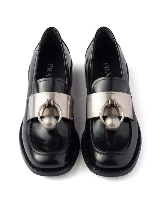 Prada Black Brushed Leather Loafers
