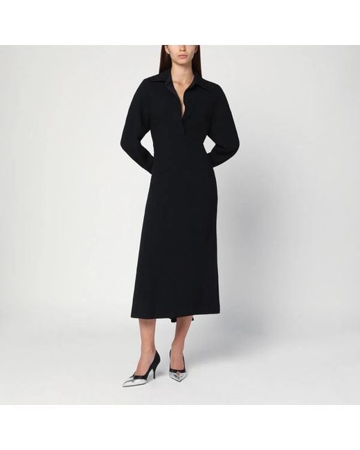 Victoria Beckham Black Satin Shirt Dress Midi