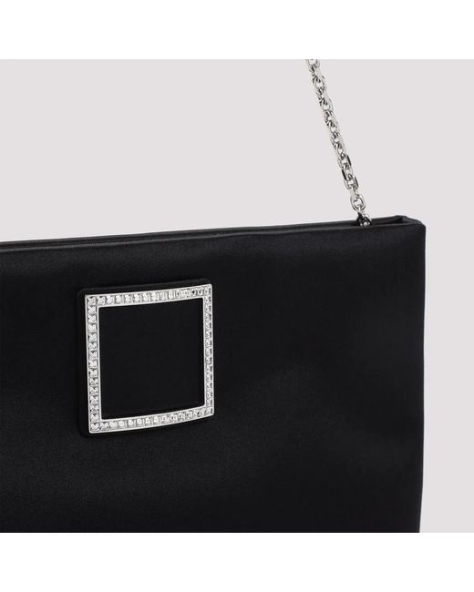 Roger Vivier Black Trompette Strass Soft Satin Clutch