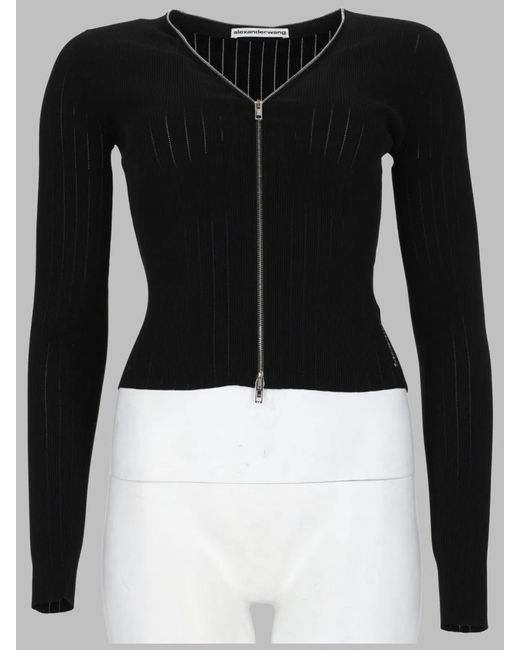 Alexander Wang Black Ribbed Long Sleeve Zip-Front Top