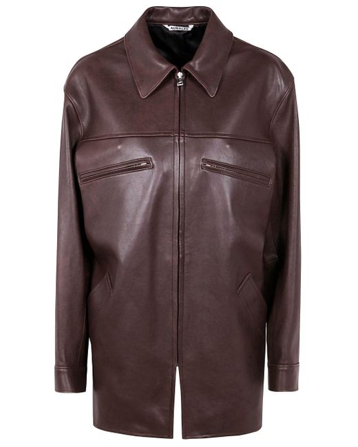 AURALEE Lamb Leather Long Zip Blouson in Brown | Lyst