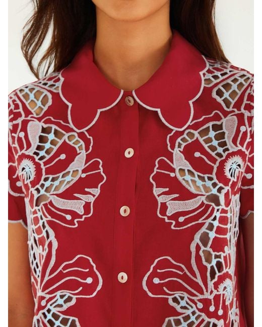 Farm Rio Red Blouse With Embroidery