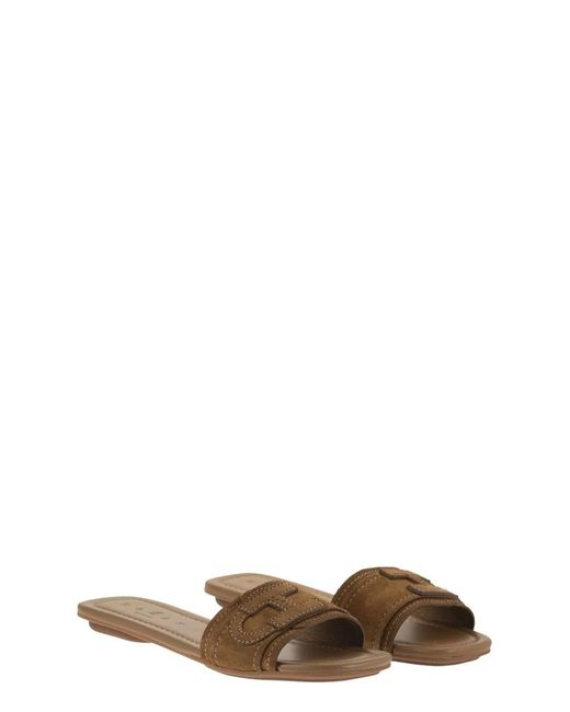 Hogan Brown Suede Slide Sandals With Signature H Detail