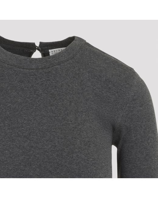 Brunello Cucinelli Black Piombo L/S Rib T-Shirt