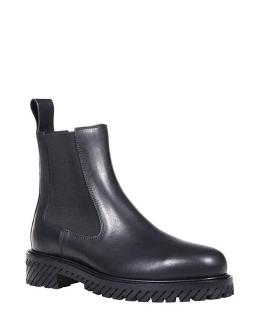 Off-White c/o Virgil Abloh Black Leather Combat Ankle Boots for men