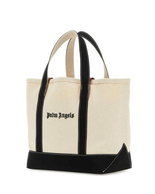 Palm Angels Black Ivory Canvas Shopping Bag