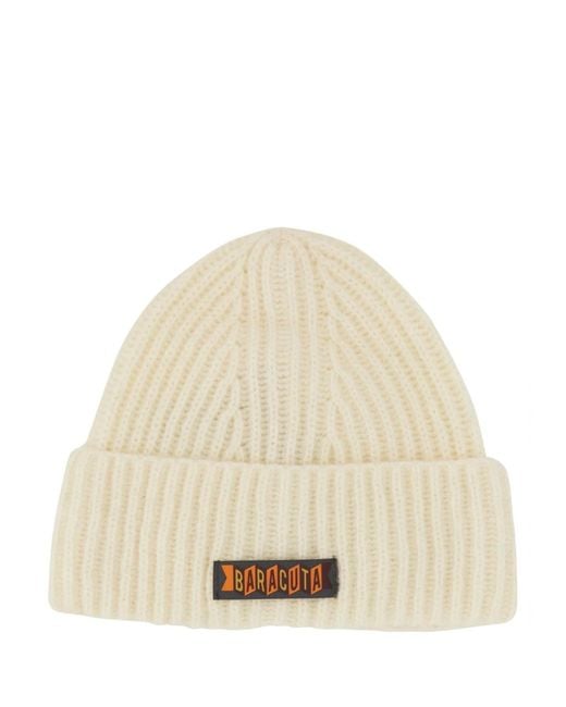 Baracuta Natural Beanie Hat With Logo Patch for men
