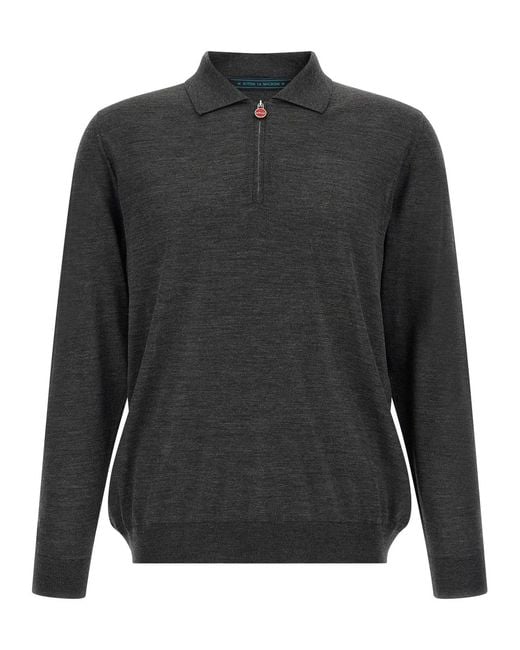 Kiton Gray Wool Polo Shirt 14 Microns for men