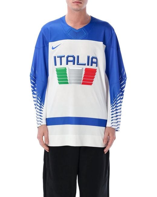 Nike Blue Italy Replica Hockey Jersey Tee for men