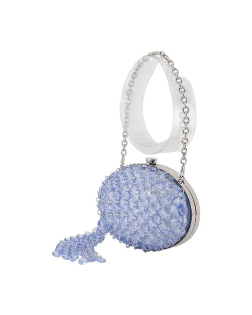 Self-Portrait Blue Oval Crystal Chain Clutch Bag