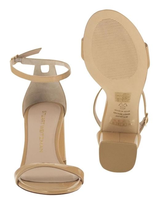 Stuart Weitzman Natural Shiny Leather Sandals With Block Heel