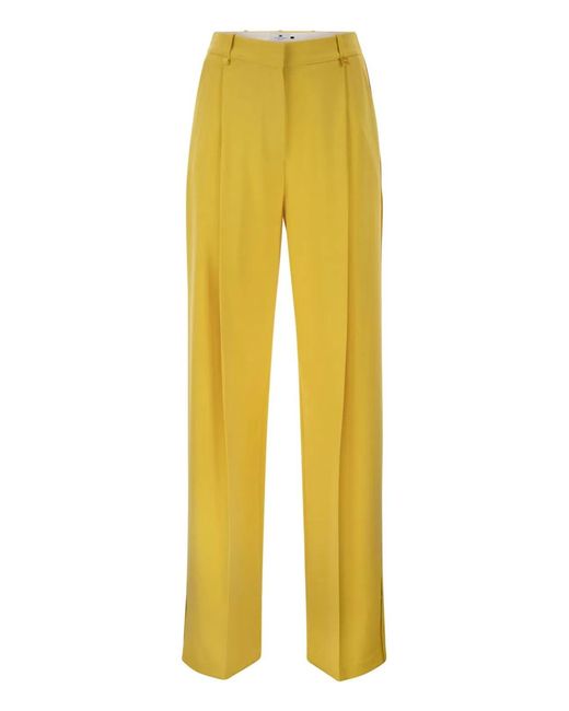 Elisabetta Franchi Yellow Lightweight Crepe Trousers With Charm Logo