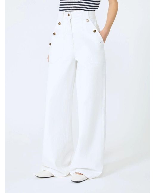Max Mara White Cotton Bull Denim Wide-Leg Trousers
