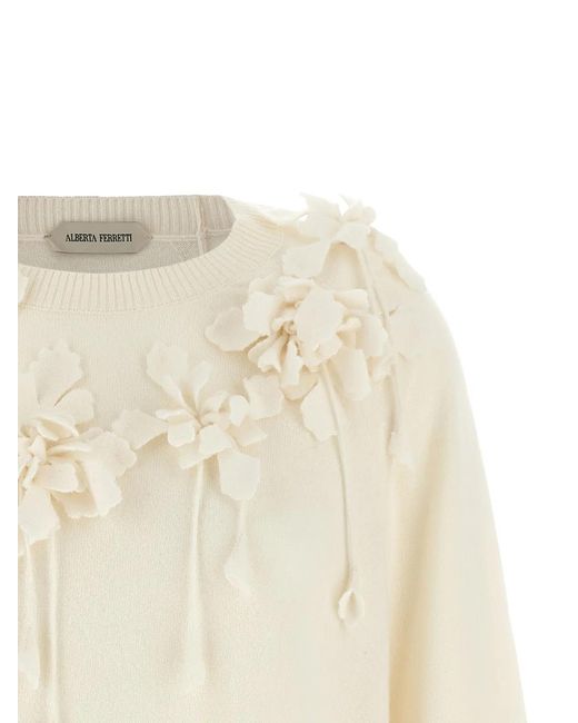 Alberta Ferretti White Embroidered Flower Sweater