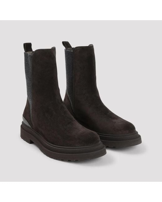 Brunello Cucinelli Black Suede Boot