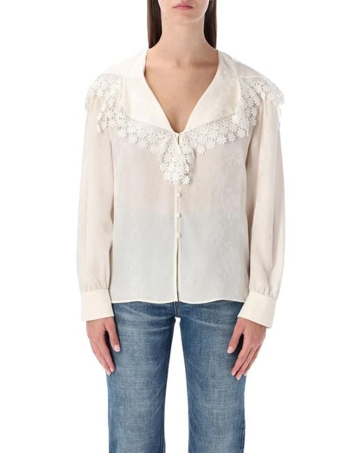 Chloé White Blouse With A Maxi Collar