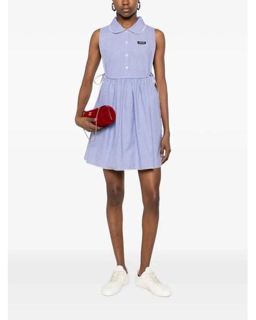 Miu Miu Blue Embroidered Cotton Mini Dress