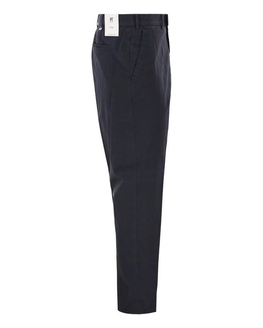 PT Torino Blue Stretch Cotton Tailored Trousers for men