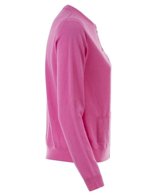 Vanisé Pink Cashmere Cardigan With Patch Pockets