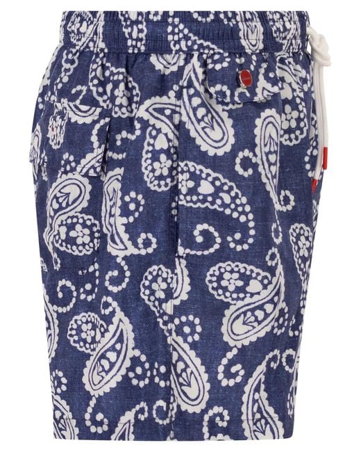 Kiton Blue Short Patterned Swim Boxers for men
