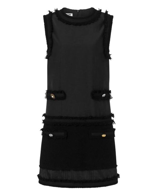 Moschino Couture Black Wool Boucle Stretch Dress