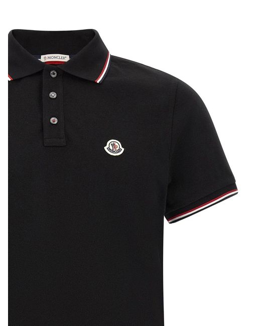 Moncler Black Tricolor Trim Polo Shirt for men