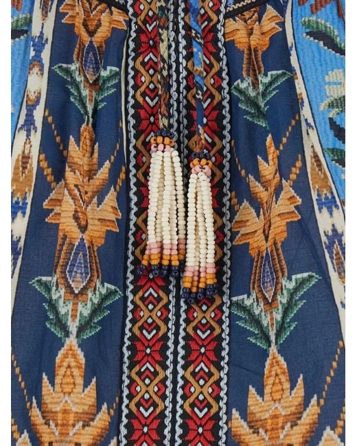 Farm Rio Blue Embroidered Tapestry Short Sleeve Blouse