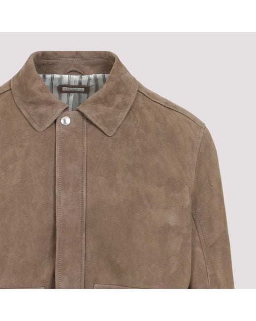 Brunello Cucinelli Brown Leather Bomber Jacket for men