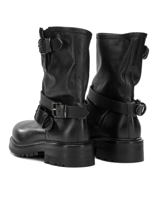 Strategia Black Leather Rubber Boots Ankle