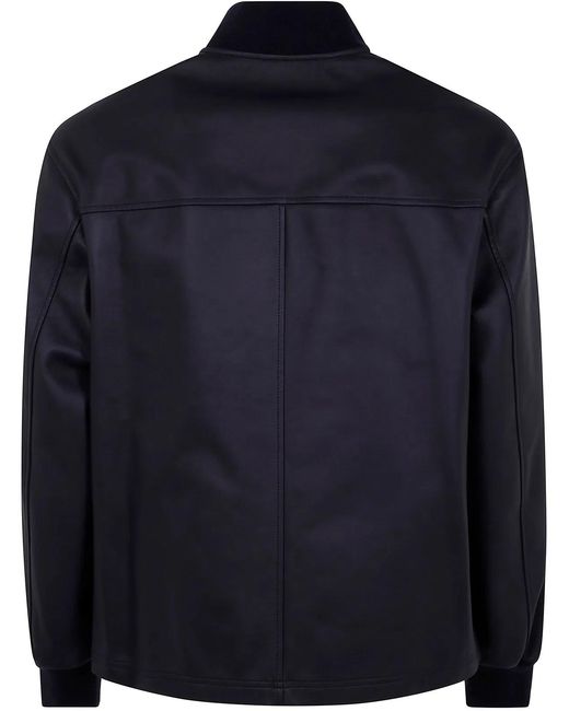 Desa Blue Leather Patch Pocket Bomber Jacket for men