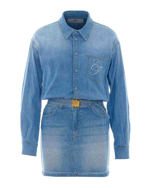 Elisabetta Franchi Blue Denim Dress
