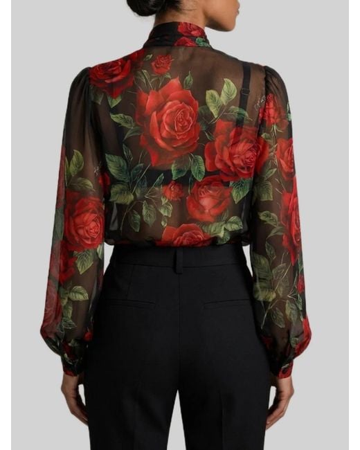 Dolce & Gabbana Black Dolce&Gabbana Rose Chiffon Blouse