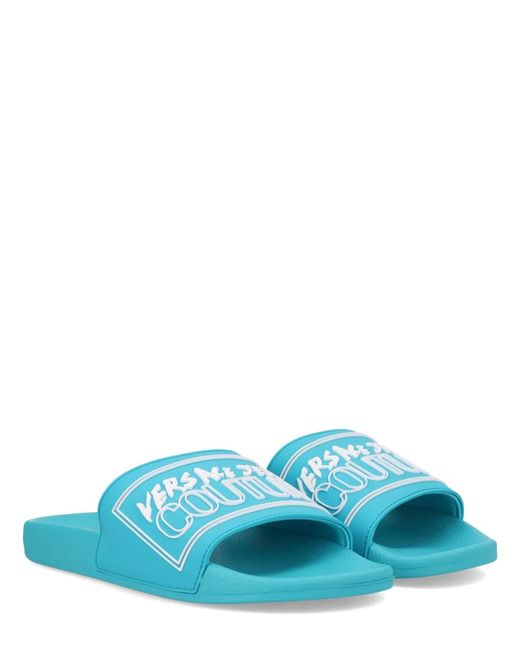 Versace Jeans Couture Blue Slides With Logo for men