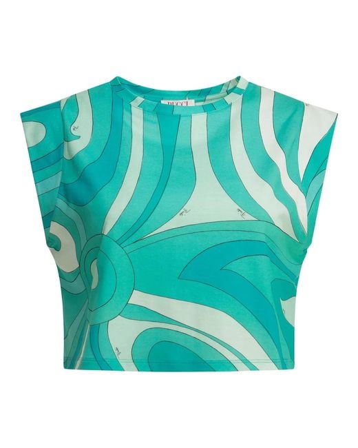 Emilio Pucci Green "Marmo" Cropped Top