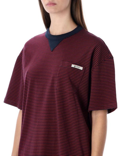 Prada Red Striped Oversized Jersey T-Shirt