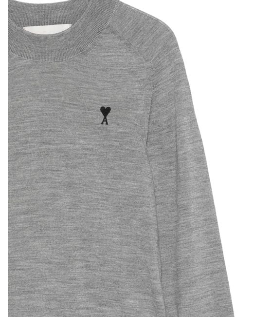 AMI Gray Ami De Coeur Wool Sweater