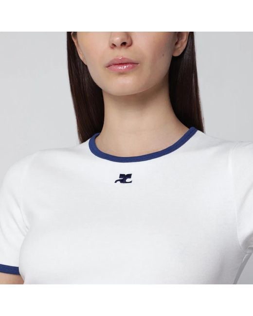 Courreges White Courrèges/ Contrast Cotton Crew-Neck T-Shirt